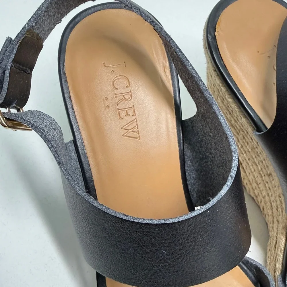 J. Crew Factory Black Espadrille Wedges Ankle Strap Platform Sandals 7M